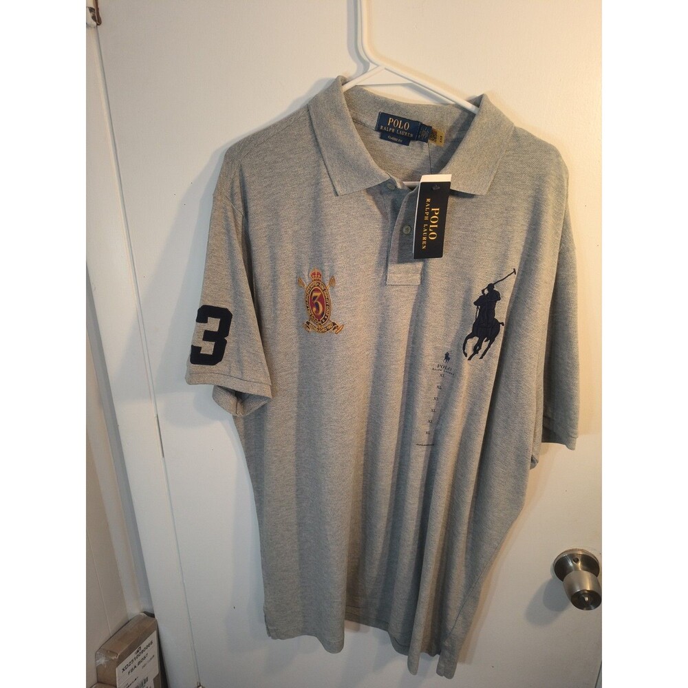 NWT Polo Ralph Lauren Men's XL Classic Fit Big Pony Crest Mesh Polo Shirt Grey